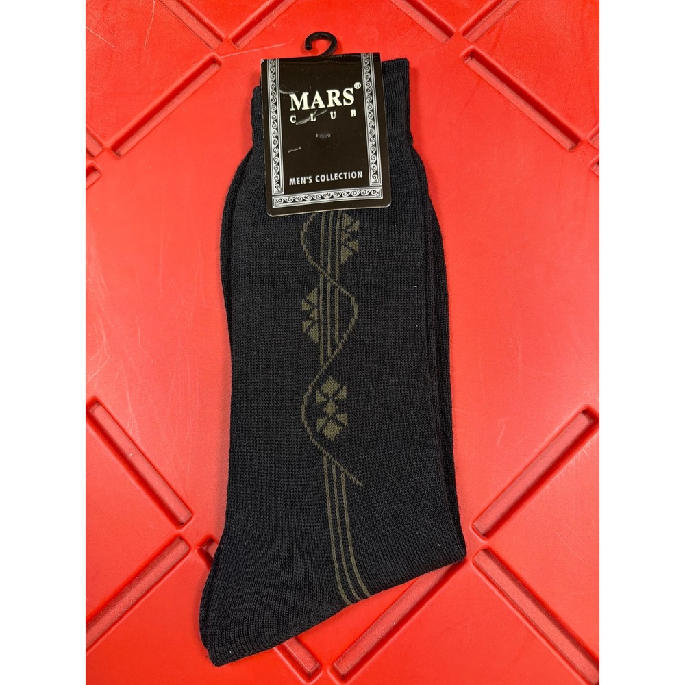 Mars Club Dress Socks Black Olive Green Geometric Pattern Acrylic Blend 10-13
